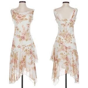 Vintage Y2K Ruby Rox Midi Dress Asymmetrical Floral Fairycore Cottagecore Size 3